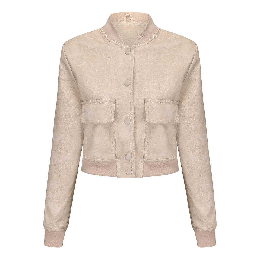 Damen nan kurze Crop-Kunstlederjacke im Blousonstil mit Druckknopffront und aufgesetzten Pattentaschen Echo Archiv