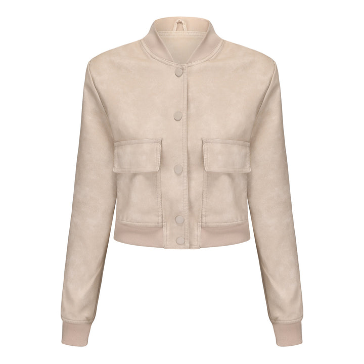 Damen nan kurze Crop-Kunstlederjacke im Blousonstil mit Druckknopffront und aufgesetzten Pattentaschen Echo Archiv