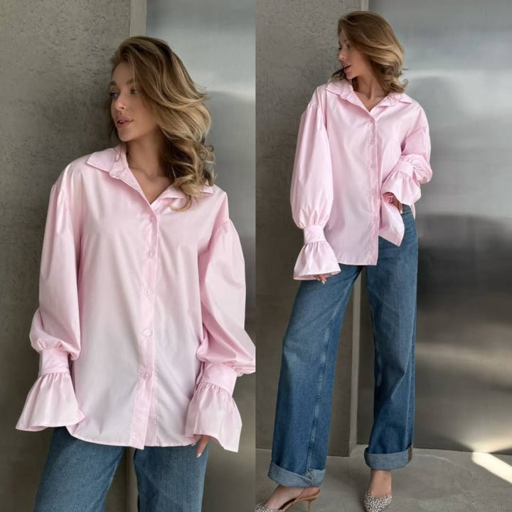 Damen Oversized-Bluse mit Volant-Manschetten und Ballonärmeln Echoarchiv