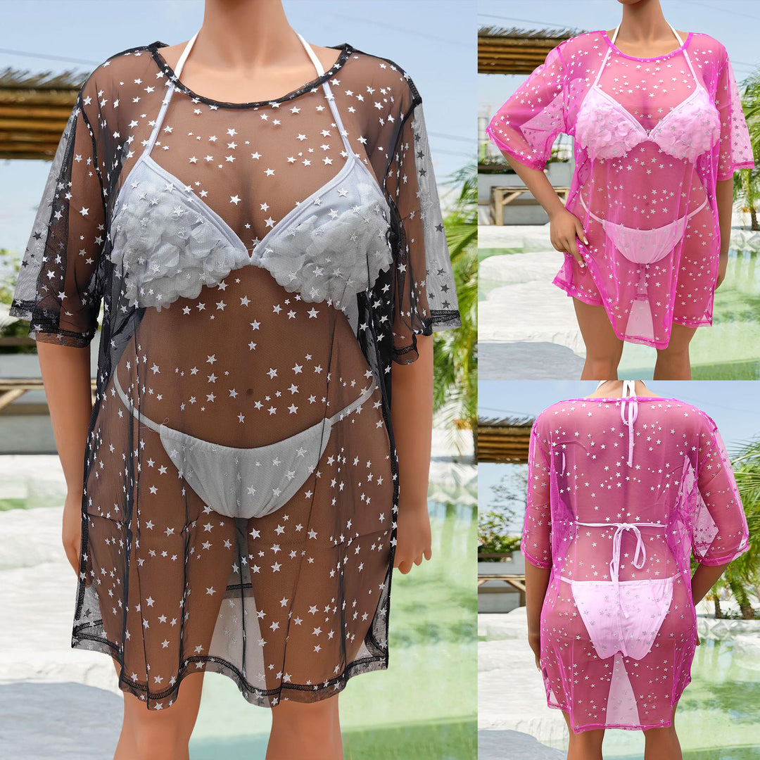 Damen transparenter Strandüberwurf mit funkelnden Sternen Echo Archiv