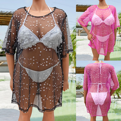 Damen transparenter Strandüberwurf mit funkelnden Sternen Echo Archiv