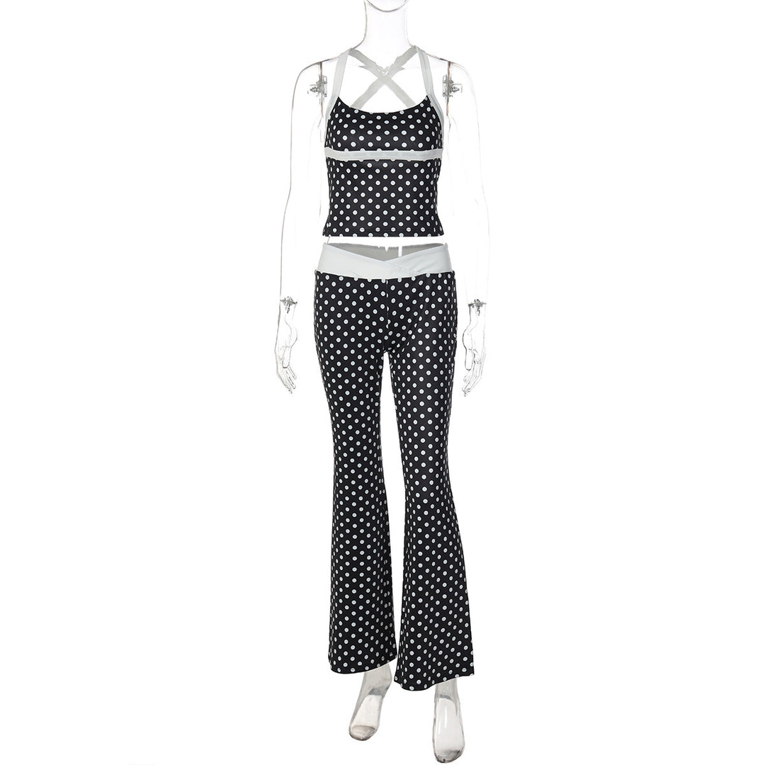 Damen Polka Dot Sportanzug mit cropped Oberteil und Flared Pants Echo Archiv
