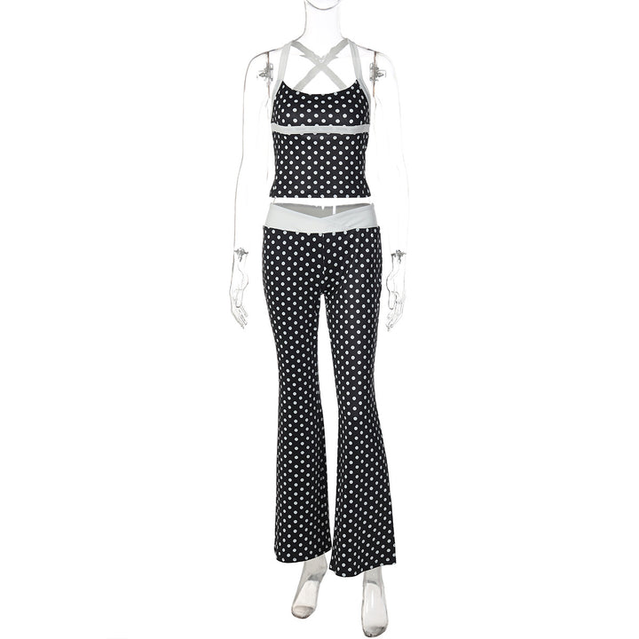 Damen Polka Dot Sportanzug mit cropped Oberteil und Flared Pants Echo Archiv