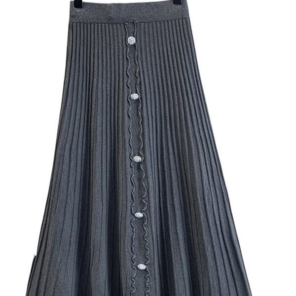 Damen Eleganter plissierter Maxirock mit Knopfdetails Echo Archiv