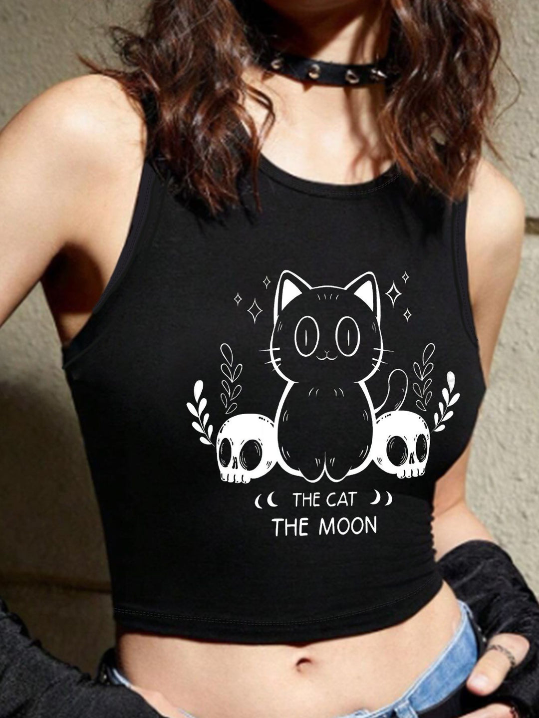 Damen Crop-Top mit modernem Grafikdruck und trendiger Schnalle Echo Archiv