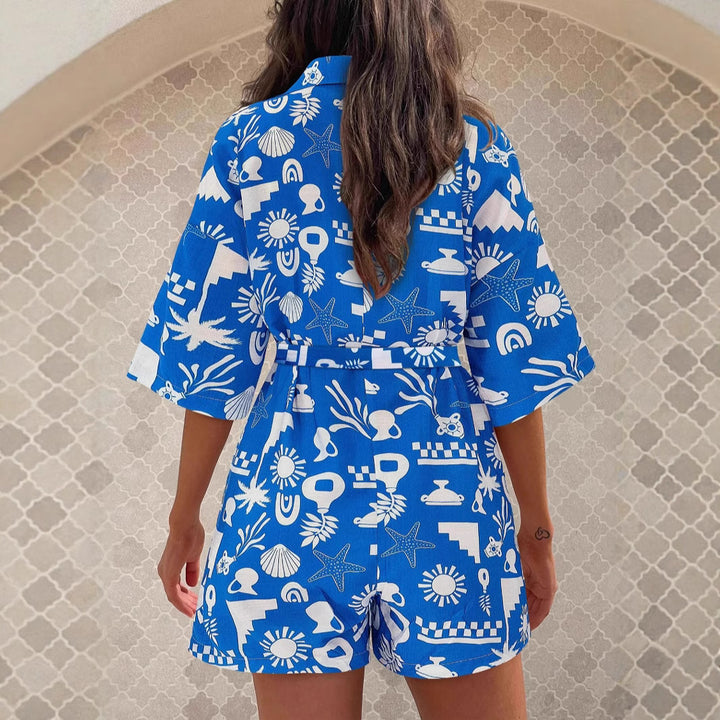 Damen Leichte Kurzarm-Bluse mit Bindegürtel Echo Archiv