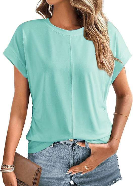 Damen Relaxed-Fit Kurzarmshirt mit dekorativer Mittelnähte und Umschlagärmeln Echo Archiv