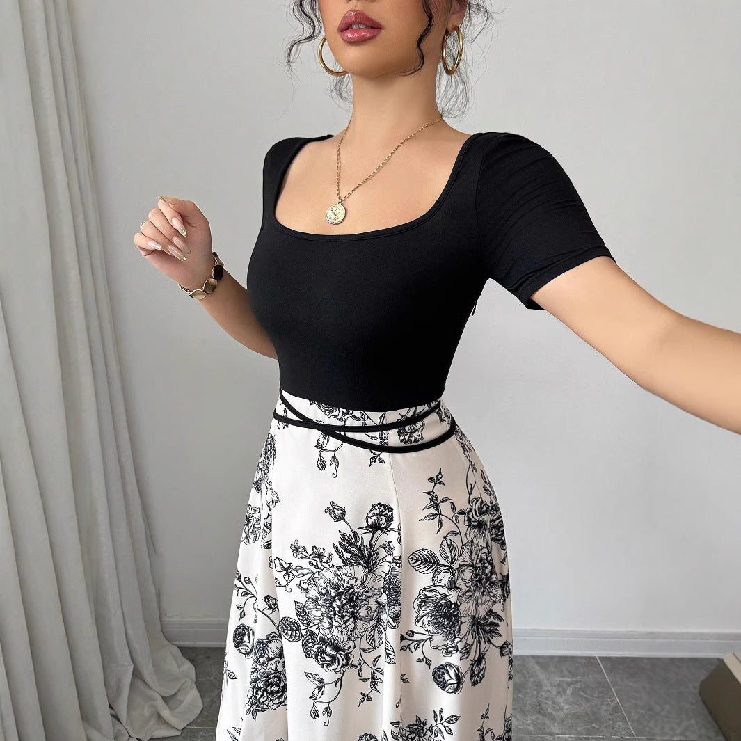 Damen Hochtaillierter Maxirock mit floralem Print und ausgestelltem Schnitt – Avérine