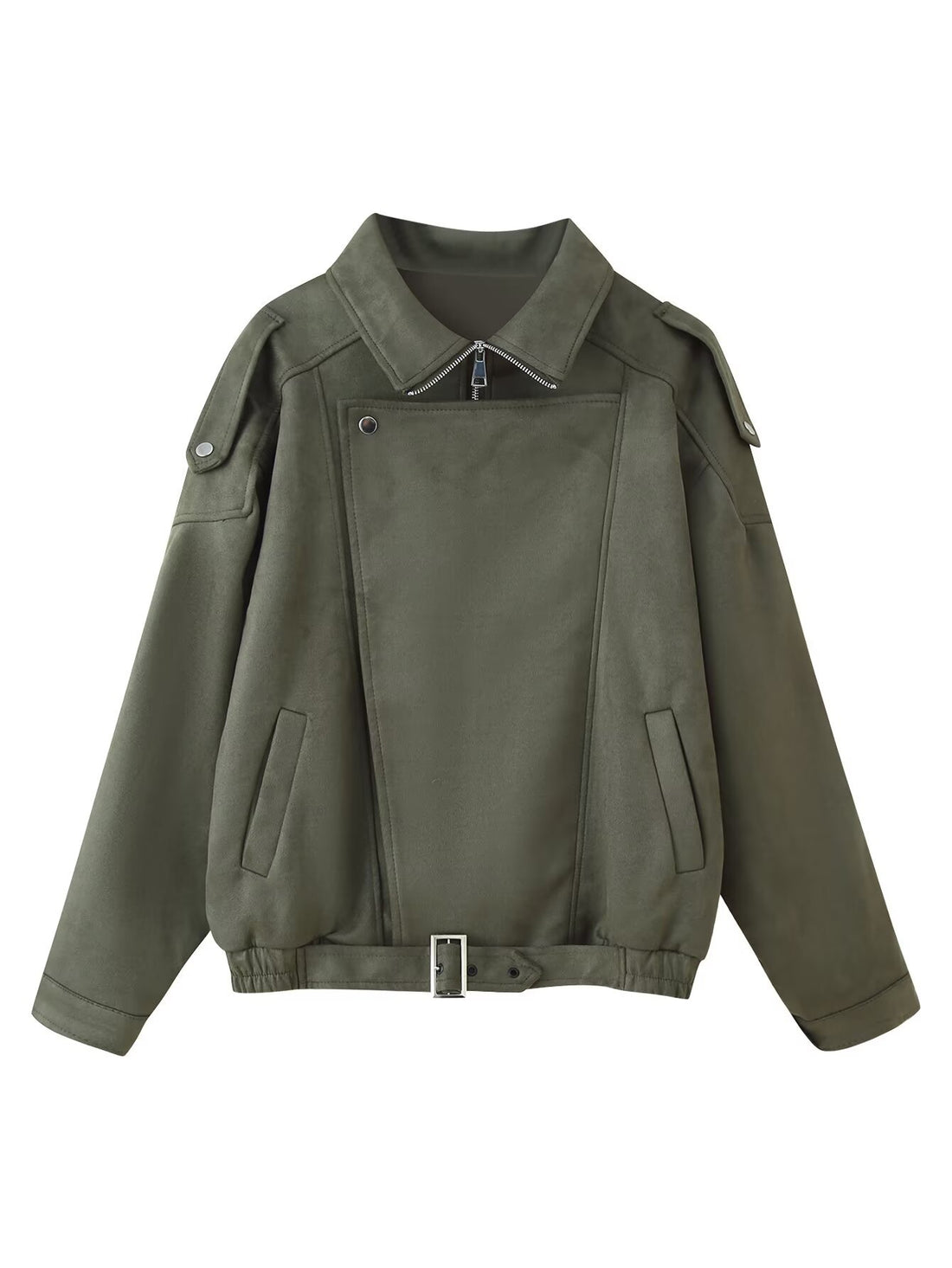 Damen Kurzjacke im Biker-Blouson-Stil mit Gürtel und asymmetrischer Klappe Echo Archiv
