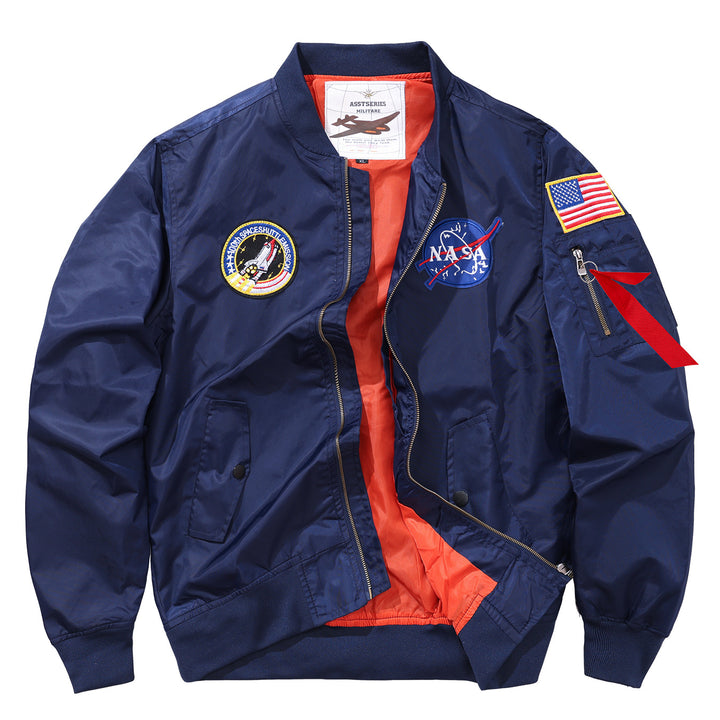 Männermode mit  besticktem Patch Flug-Bomberjacke mit kontrastierender Innenfutter und Utility-Ärmeltasche Echo Archiv