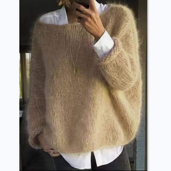 Damen Kuscheliger Oversized Pullover mit U-Boot-Ausschnitt Echoarchiv
