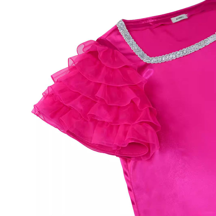 Damen festliches Minikleid mit voluminösen Rüschensäumen und glitzerndem Ausschnitt Echo Archiv