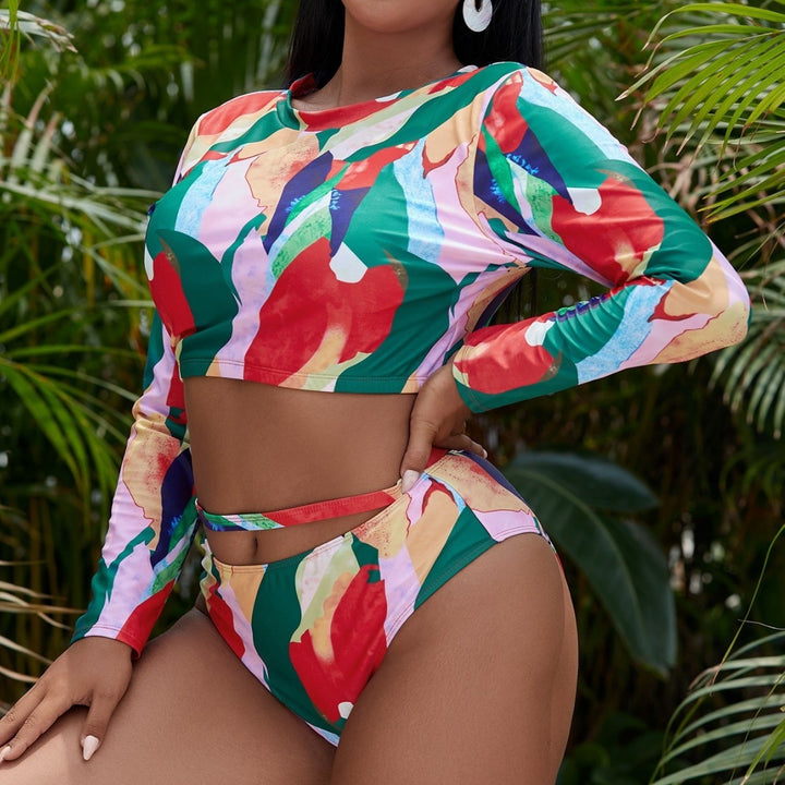 Damen Sportliches Langarm Bikini-Set mit kreativem Mustermix Echo Archiv
