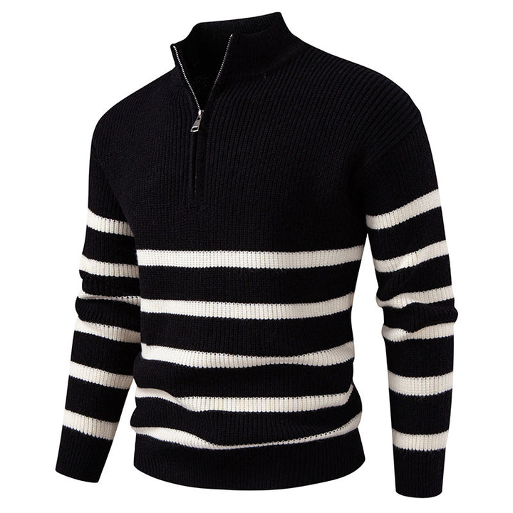 Herren Strickpullover mit modernem Halbreißverschluss und gestreiftem Design Echoarchiv