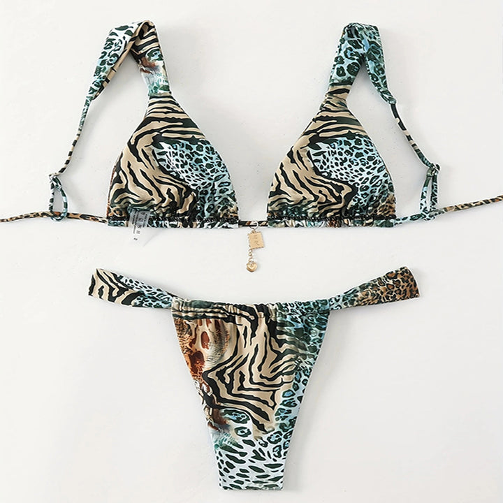 Damen Triangel-Bikini mit tierischem Muster und verstellbaren Trägern Echo Archiv