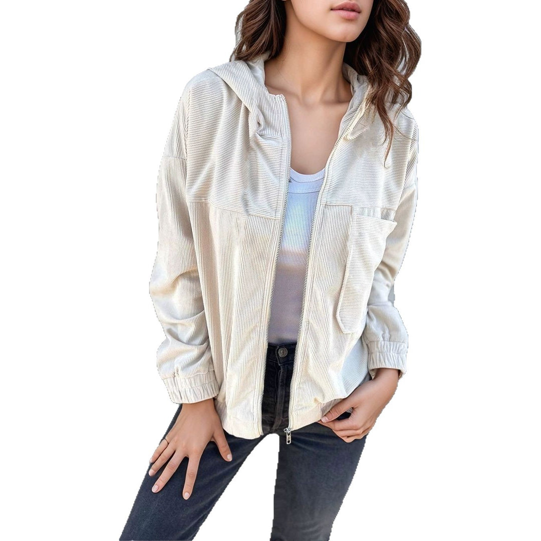 Damen lässige Cordjacke im modernen Stil mit Reißverschluss und praktischem Kragen Echoarchiv