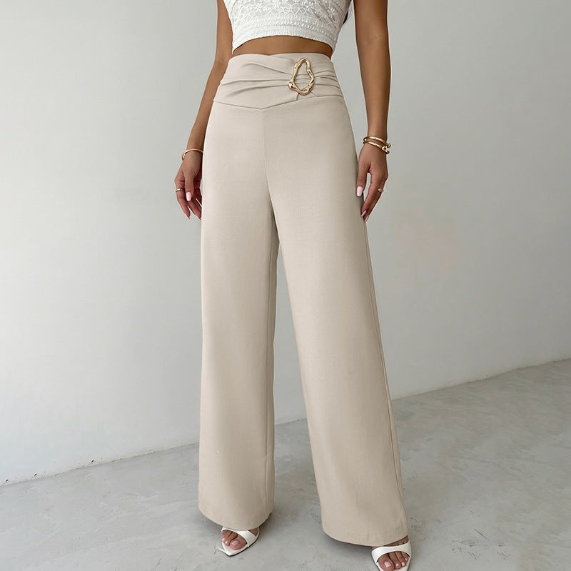 Damen Weitgeschnittene Hose mit Hohem Bund und Dekorativem Gürtel Echo Archiv