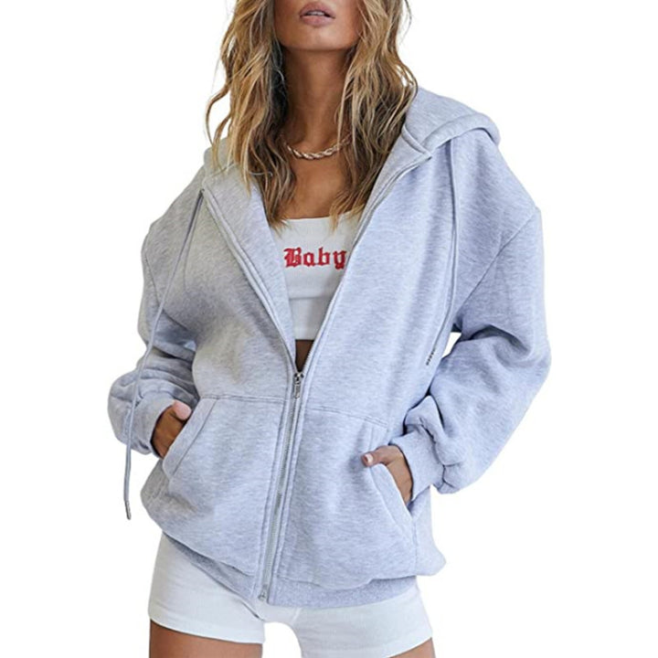 Damen übergroße Kapuzenjacke mit durchgehendem Reißverschluss und Kängurutaschen – Auréline