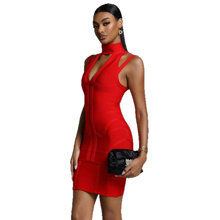 Damen Figurbetontes Minikleid mit hochgeschlossenem Ausschnitt und raffinierten Cut-Outs Echo Archiv