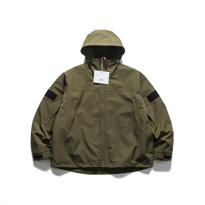 Unisex Oversize-Utility-Regenjacke mit Kapuze und verdecktem Reißverschluss Echo Archiv