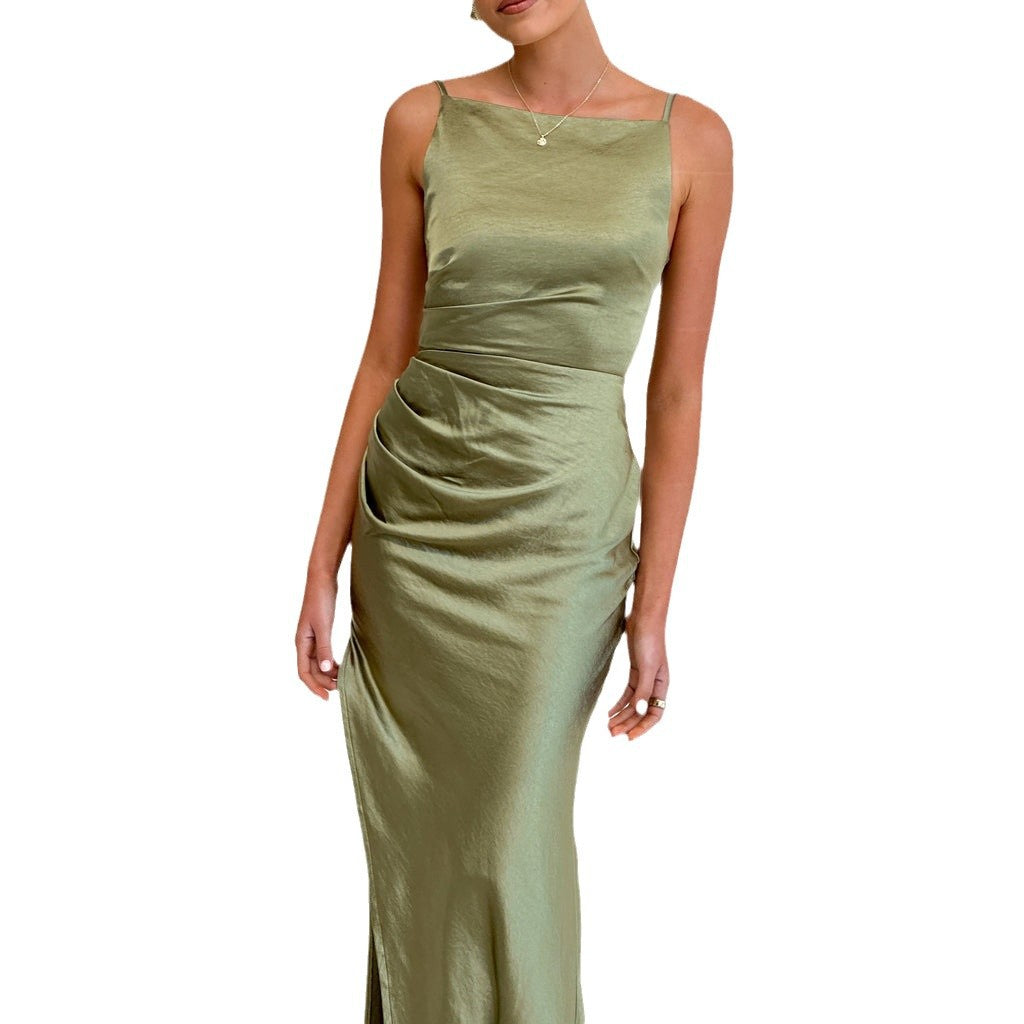 Damen Maxikleid mit Elegantem Satin-Finish und Hoch Geschnittenem Schlitz Echoarchiv