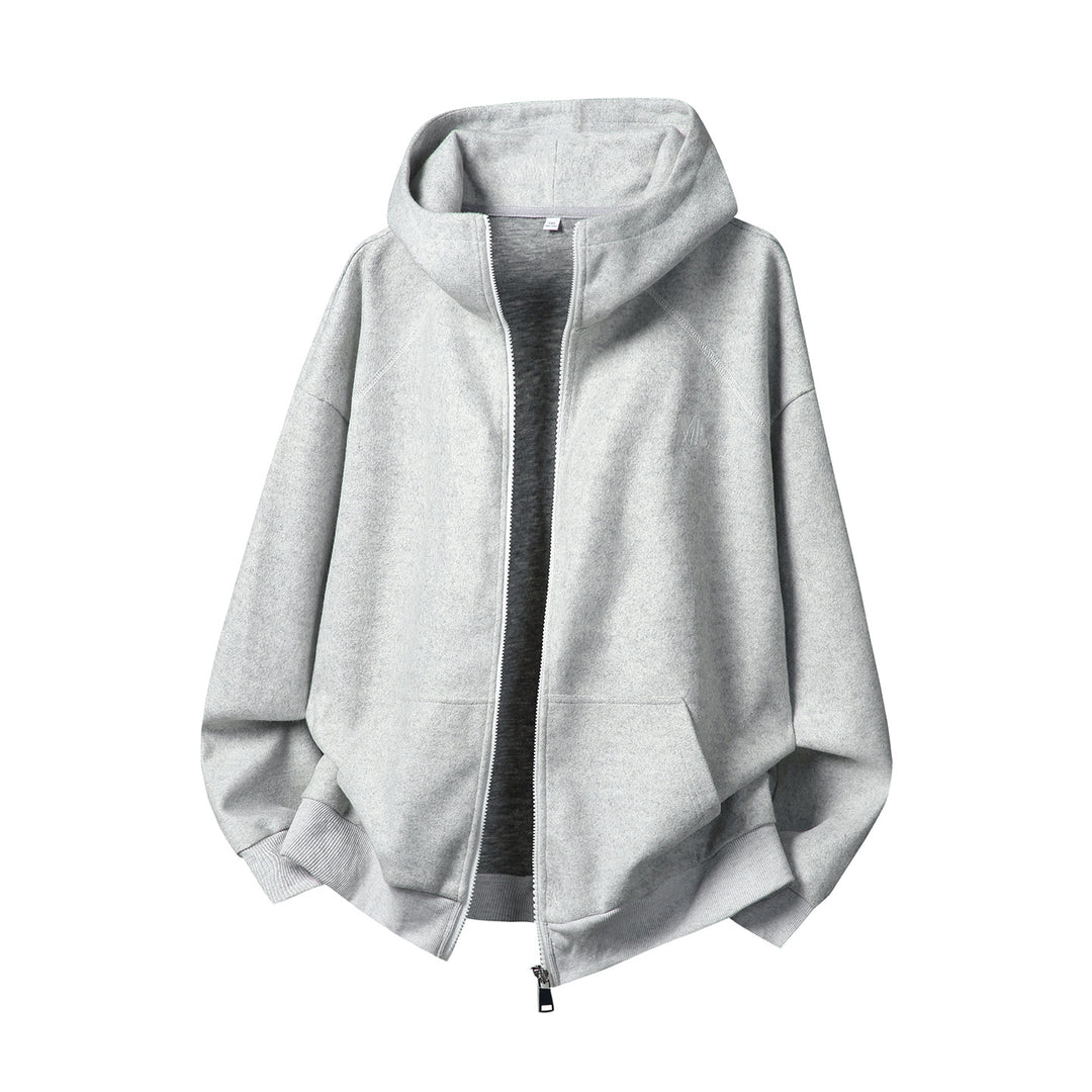Unisex Oversize Kapuzen-Sweatjacke mit durchgehendem Reißverschluss und minimalistischer Bruststickerei Echo Archiv