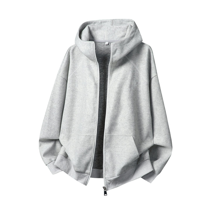 Unisex Oversize Kapuzen-Sweatjacke mit durchgehendem Reißverschluss und minimalistischer Bruststickerei Echo Archiv