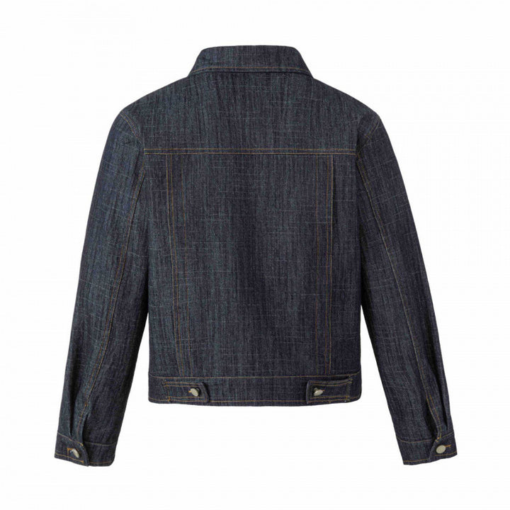 Unisex Kurz geschnittene Boxy-Denimjacke mit dekorativen Ziernähten und Türkis‑Studs Echo Archiv