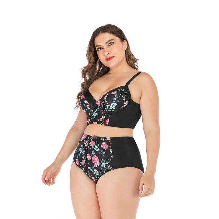 Damen Hochtailliertes Bikini-Set mit floralem Oberteil und unterstützendem Schnitt Echo Archiv