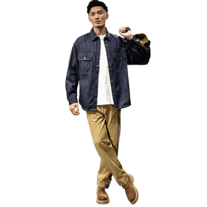 Herren Jeans-Worker-Hemdenjacke mit Druckknopfleiste und Overshirt-Schnitt Echoarchiv