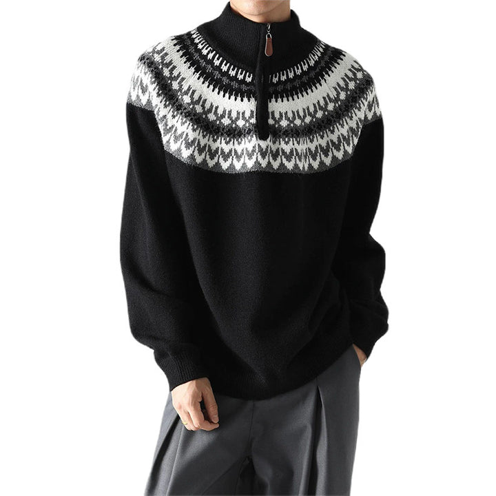 Herren Grobstrickpullover mit Stehkragen und Reißverschluss Echo Archiv