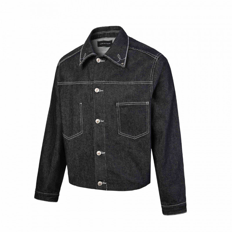 Herren Kastige Denimjacke mit kontrastierender Steppnaht und aufgesetzten Brusttaschen Echo Archiv