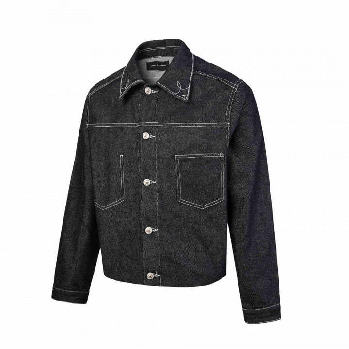 Herren Kastige Denimjacke mit kontrastierender Steppnaht und aufgesetzten Brusttaschen Echo Archiv