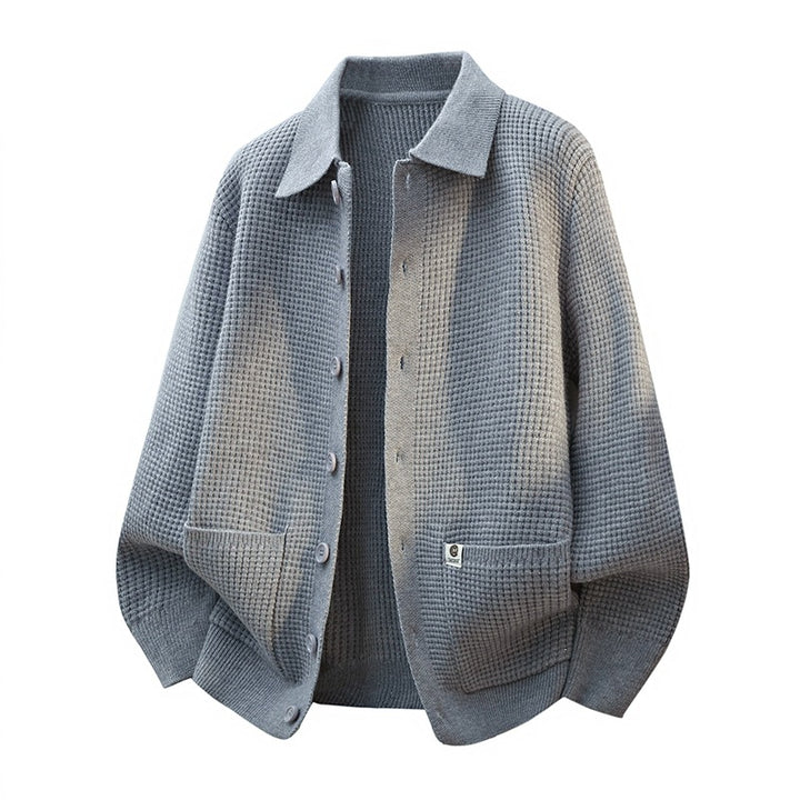 Herren Grobstrukturierte Hemdjacke-Strickcardigan mit Waffelstruktur, Hemdkragen & aufgesetzten Taschen Echoarchiv