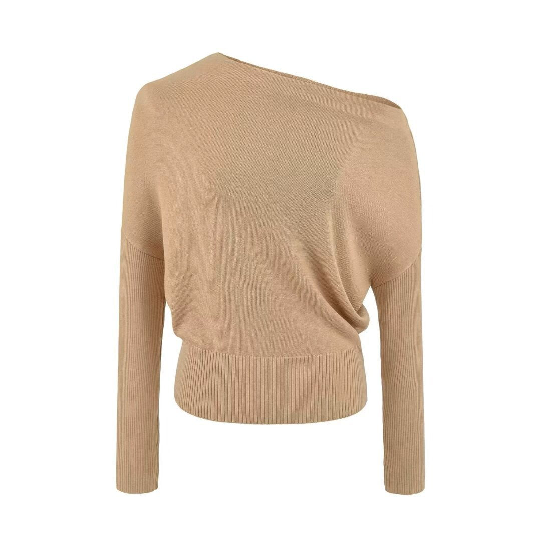 Damen Oversize One-Shoulder Pullover mit Fledermausärmeln und breitem Rippenbund Echoarchiv