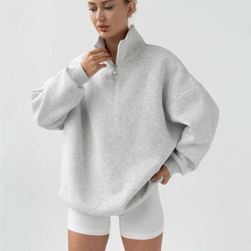 Damen Oversized Halbzip Sweater mit hohem Stehkragen und Rippbündchen – Auréline