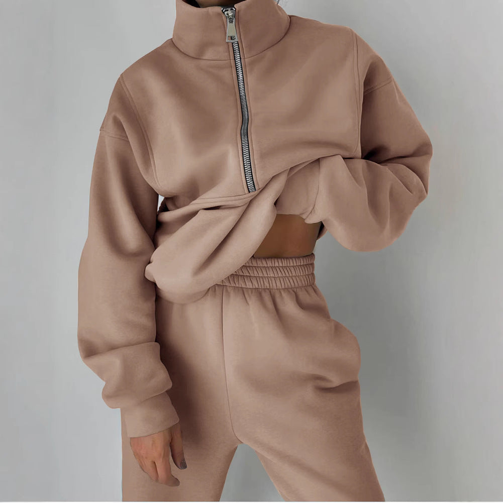 Damen Oversized Halbzip-Sweatshirt mit Stehkragen und passender High-Waist-Jogginghose Echoarchiv