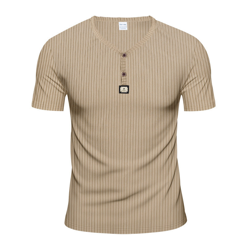 Herren Kurzarm-Henley-T-Shirt mit eleganter Struktur und modischen Knöpfen Echoarchiv