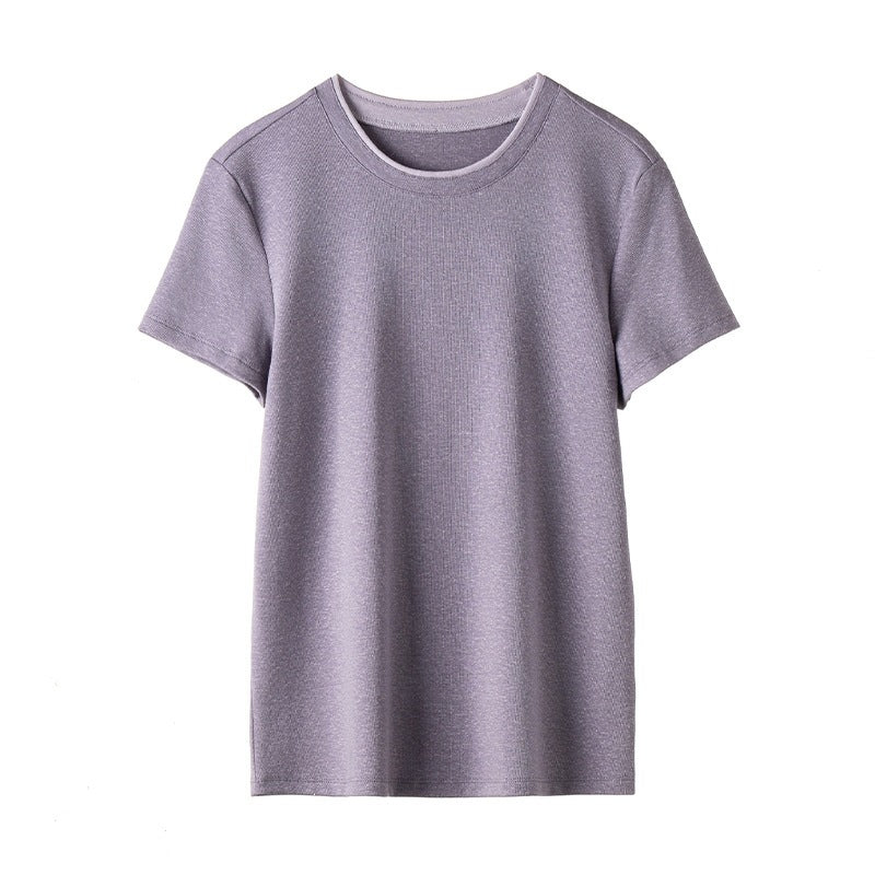 Damen Feines geripptes Kurzarm-T-Shirt aus stretchigem Baumwoll-Modal mit Rundhals Echo Archiv
