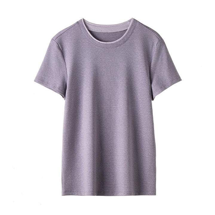 Damen Feines geripptes Kurzarm-T-Shirt aus stretchigem Baumwoll-Modal mit Rundhals Echo Archiv