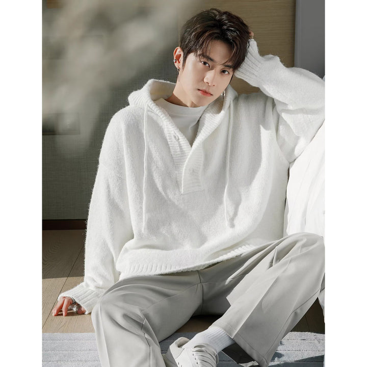 Herren Modischer Grobstrickpullover mit Kapuze Echoarchiv