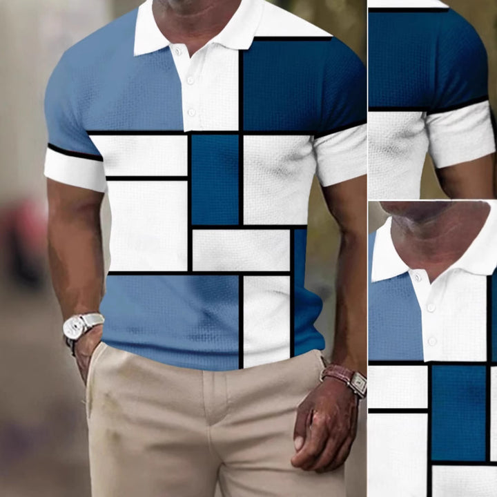 Herren nan kurzärmeliges Poloshirt mit geometrischem Blockmuster und feinem Strukturpiqué Echo Archiv