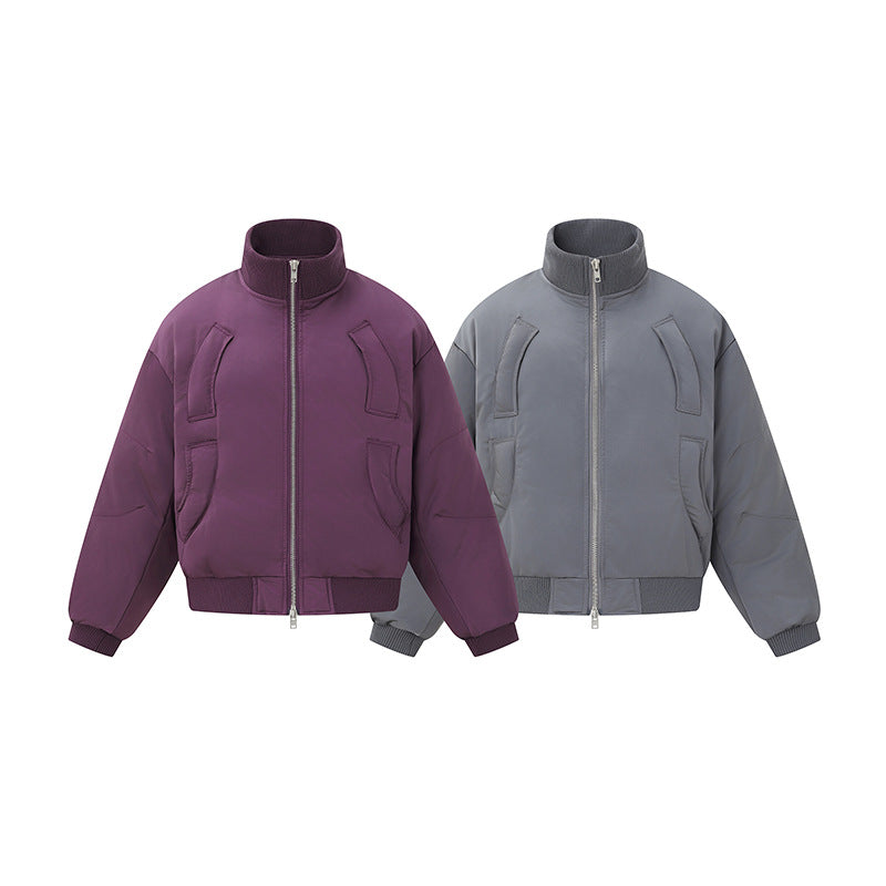 Damen Kurz geschnittene wattierte Blousonjacke im Boxy‑Schnitt mit hohem Rippenkragen und markanten Eingrifftaschen Echoarchiv