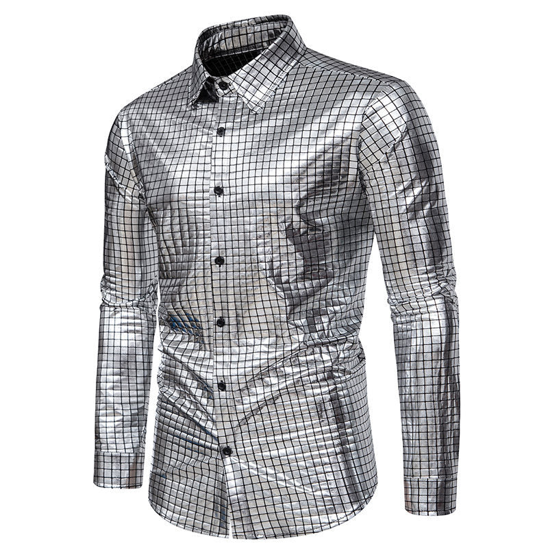 Herren Glänzendes Fashion-Hemd mit quadratischem Muster Echoarchiv