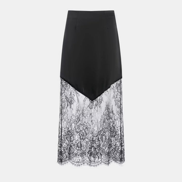 Damen nan Satinrock mit Spitzen-Overlay und asymmetrischem Zipfelsaum Echo Archiv