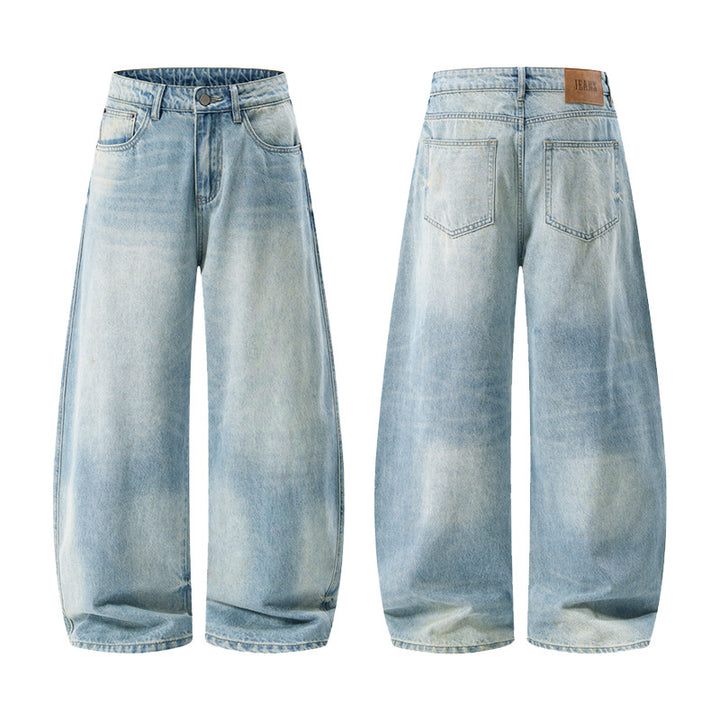 Herren Extraweite Zweiton-Denim-Palazzohose mit Block-Panelen und tiefem Schritt Echo Archiv