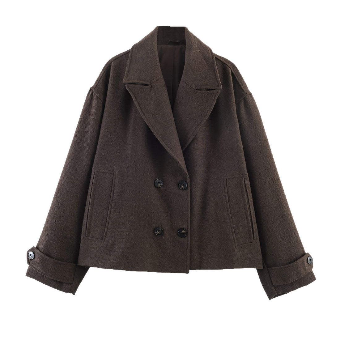 Damen Kurze doppeltreihige Boxy-Manteljacke mit weitem Revers Echoarchiv