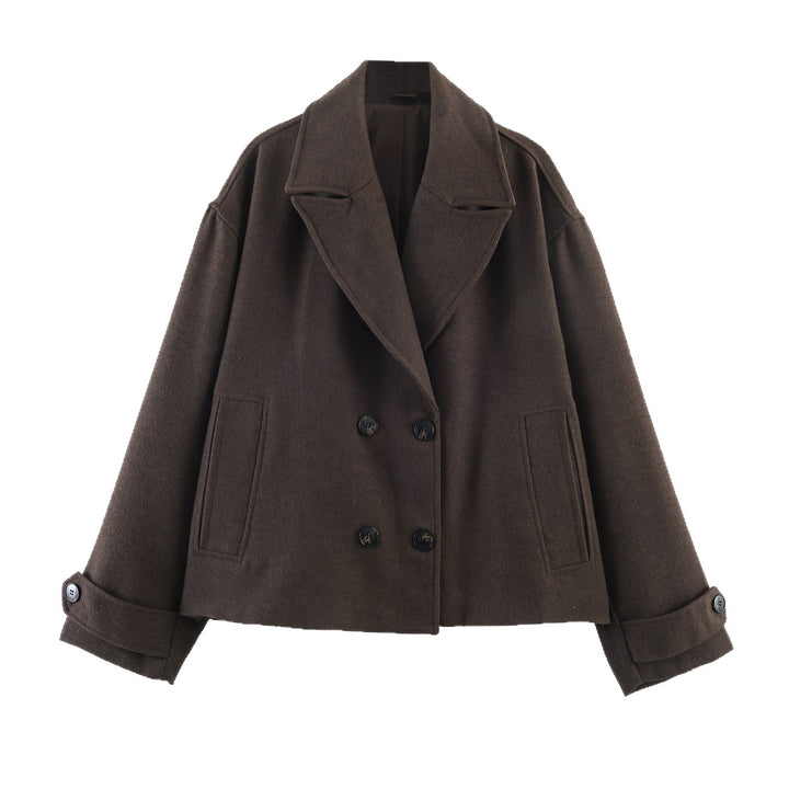 Damen Kurze doppeltreihige Boxy-Manteljacke mit weitem Revers Echoarchiv