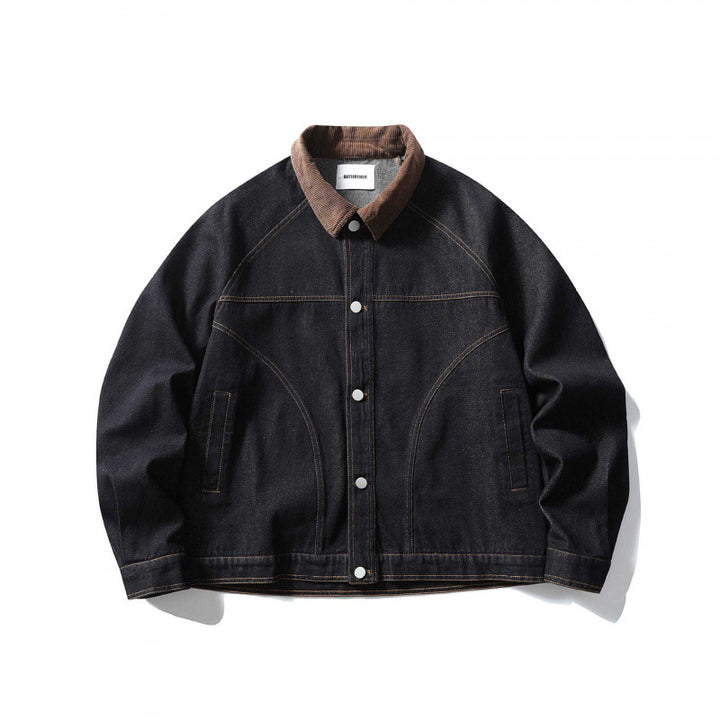 Unisex Boxy-Jeansjacke mit Cordkragen, kontrastierenden Ziernähten und Druckknopfleiste Echo Archiv