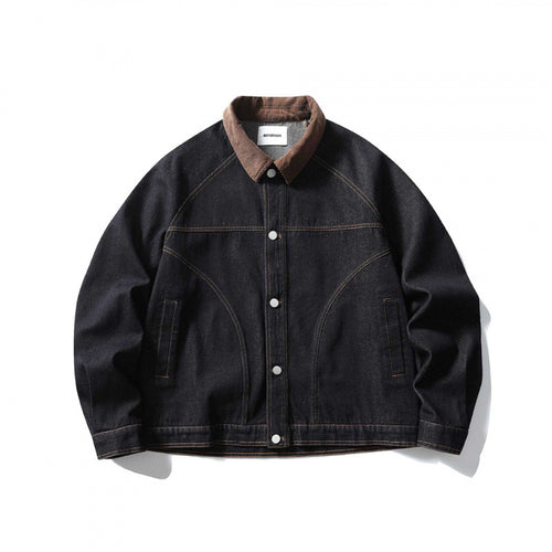 Unisex Boxy-Jeansjacke mit Cordkragen, kontrastierenden Ziernähten und Druckknopfleiste Echo Archiv